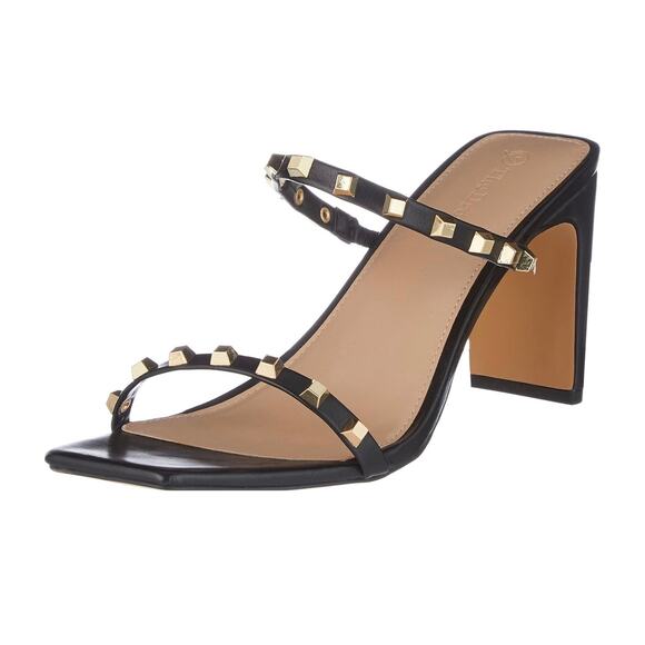 The Drop Women's Avery Black Studded Square Toe Two Strap High Heels - Picture 2 of 4